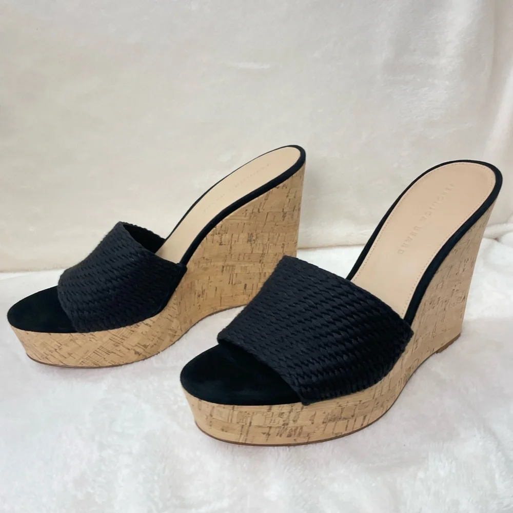 Veronica Beard NWOB Dali Raffia Wedge Sandals‎ Black 10.5 G 718
